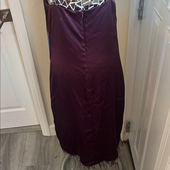 Bailey / 44 Leilani Burgundy Slip Dress with Feather Hem - Picture 8 of 12